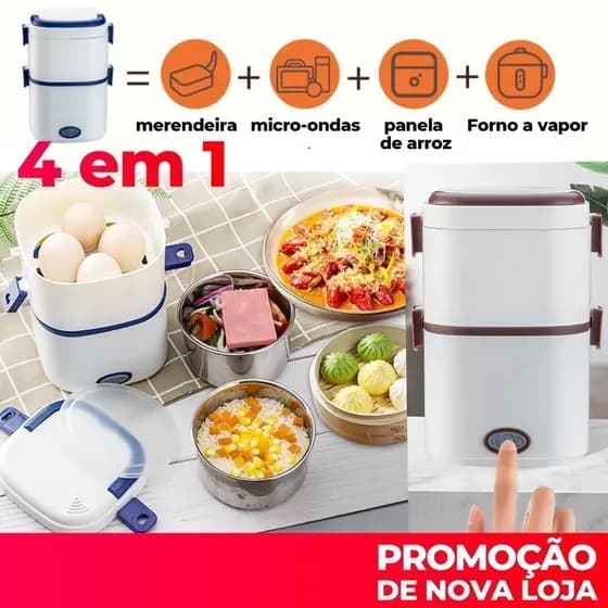 Marmita Elétrica 2 em 1 Bivolt Mini 110V/12V Aquece Rápido Portátil Trabalho