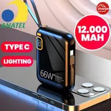 Carregamento rápido duplo oferece recarga super rápida bateria carregadora 12000mAh compacta com cabo integrado