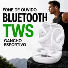 Fone de Ouvido Bluetooth TWS Sem Fio Gancho Esportivo Microfone HD Estojo de Carregamento