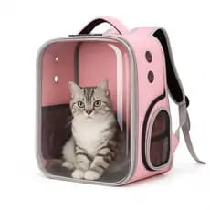 BOLSA MOCHILA PET VISOR TRANSPARENTE ESTILO ASTRONAUTA ROSA