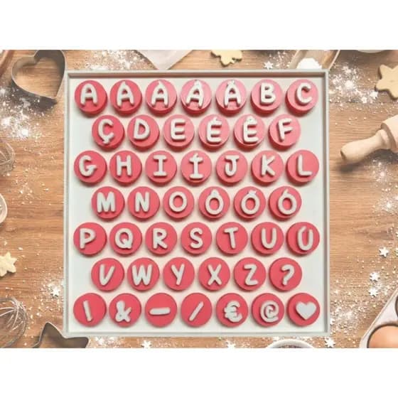 Kit Carimbos Letras Cursivas do Alfabeto Delicado para Brigadeiro, Doce, Docinhos Confeitaria - 46 Peças