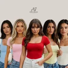 Kit 5 Blusinha Baby Look - Elegante Tecido Suplex Moda Feminina Casual Básica Lisa Confortável