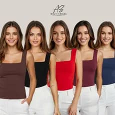 Kit 5 Blusinha Regata - Tecido Suplex Alça Larga Moda Influencer Feminina Lisa Básica