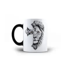 Caneca de Porcelana Cristã Cruz Leão de Judá Jesus 325mL