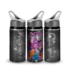 Garrafa Guerreiras KPoP Prata Brilhante c/ Bico Canudo 600ml