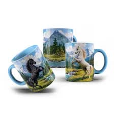 Caneca de Porcelana Cavalos Friesian Cavalo Árabe 325mL