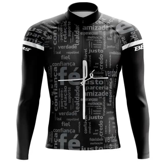 CAMISA CICLISMO MASCULINA MOUNTAIN BIKE MANGA LONGA PROTEÇÃO UV RKC SPORTS FÉ PRETA