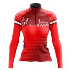 camisa ciclismo feminina manga longa batimentos vermelho UV+50