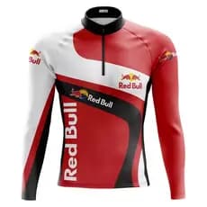 Camisa Ciclismo Masculina Mountain Bike Manga Longa Proteção Uv+50 Bull Vermelha