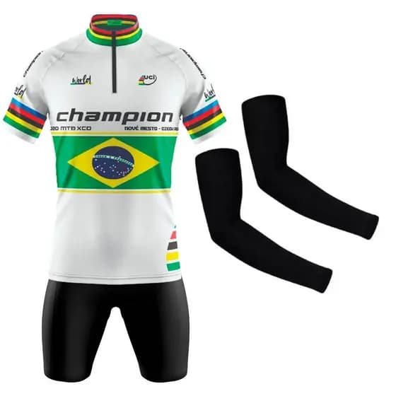 Conjunto Ciclismo Masculino Camisa e Bermuda Forro Espuma Manguito Mountain Bike Be Fast Champion