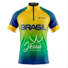 Camisa Ciclismo Masculina Brasil Jesus o Rei da Glória 74