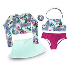 Kit Biquíni Juvenil Saia Praia Infantil Grappin Proteção Uv
