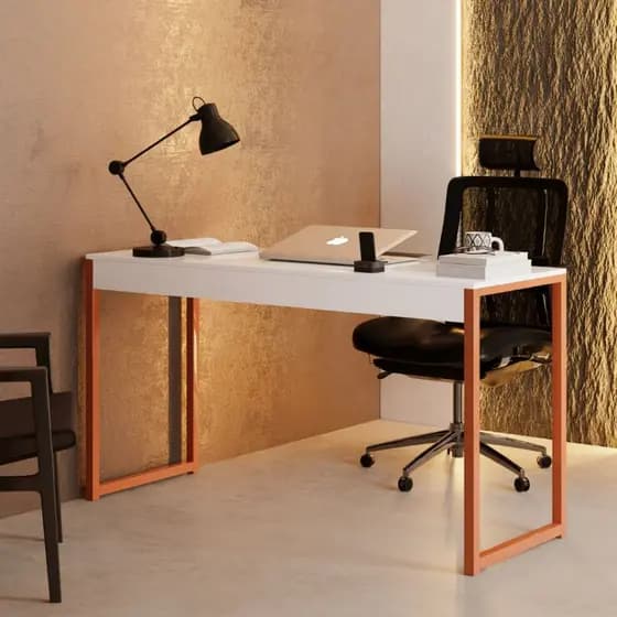 Mesa Escrivaninha Industrial Desk 90 Color Quarto Escritório Branco Cobre