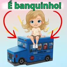 Caixa Infantil Organizadora Multiuso 2 em 1 Banco Puff com Tampa para Brinquedos, Roupas e Livros