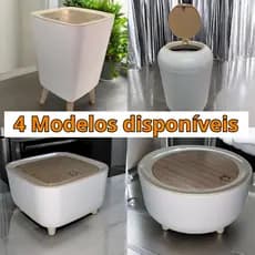 Lixeira Com Pés de Madeira e Tampa de Pressão 10L/7L/2L Quadrada Redonda, Banheiro Cozinha