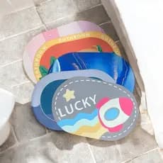 Tapete Oval Desenho Fofo Multicolorido Absorvente de Banheiro Secagem Rápida Antiderrapante