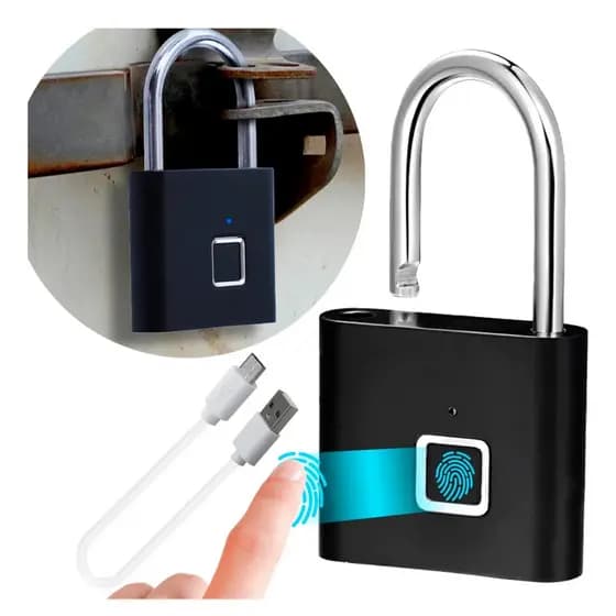 Cadeado de Impressão Digital Biométrica Fechadura Sem Chave Resistente a Agua e Recarregavel