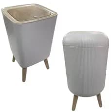 Lixeira Com Pés de Madeira Moderna Com Tampa de Pressão Para Sala Banheiro Cozinha Escritório 10L7L2L Quadrada Redonda