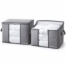 Conjunto 2 Cestos Organizador Edredom Travesseiros Multiuso Grande Resistente Dobrável Cama Mesa e Banho