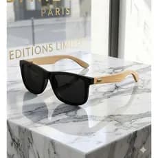 Óculos de Sol com Haste de Madeira - Lente Preta – Lentes UV, Estilo Moderno e Leve