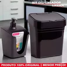KIT Lixeira de Pia de Cozinha e Dispenser LP HOUSE 2.8 Litros C/ Tampa Organiza Ambiente Banheiro Casa Mesa Cozinha
