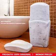 KIT Porta Escovas De Dentes e Saboneteira  Plastico Com Estampa De Marmore - Porta-Escova Jaguar  Moderno Envio Imediato