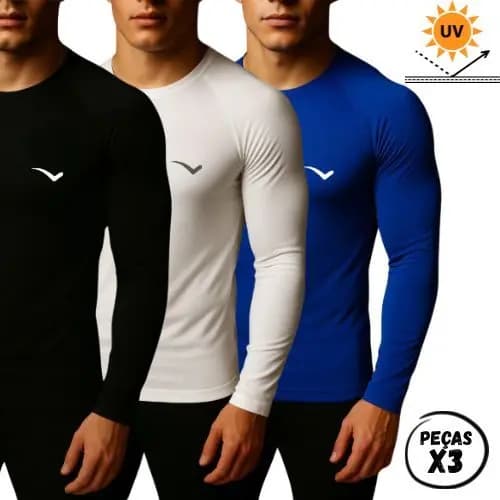 Kit 3 Camisetas Térmicas Segunda Pele Estilo Esporte Conforto Proteção Solar UV fenix