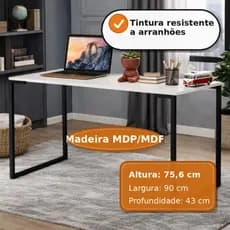 Mesa Escrivaninha 90cm para Computador Notebook Estudo Home Office Cantinho do Café MDF Pés de Ferro