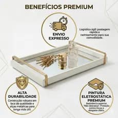 Bandeja Decorativa com Espelho Alça Metal Pintura Eletrostática Perfumes Penteadeira Sala LuxO