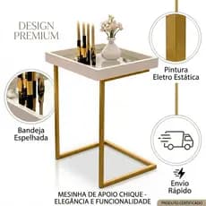 Mesa Lateral Luxo com Espelho para Sofá Sala Moderna Elegante Decorativa Multifuncional Resistente