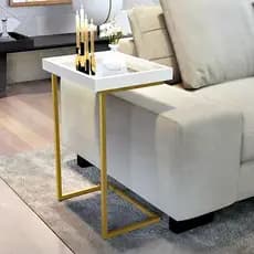 Mesa Lateral Luxo com Espelho para Sofá Sala Moderna Elegante Decorativa Multifuncional Resistente