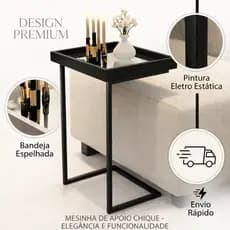 Mesa Lateral para Sofá com Espelho Luxo Decorativa Moderna para Sala Quarto Compacta e Funcional