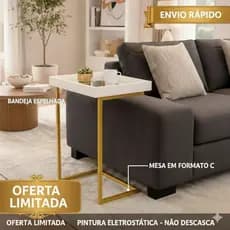 Mesa de Apoio Lateral Luxo com Espelho  Mesa Sofá Decorativa Moderna e Funcionalíssima