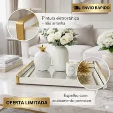 Mesa Bandeja Espelhada Decorativa para Sala e Cantinho do Café Design Elegante e Sofisticado