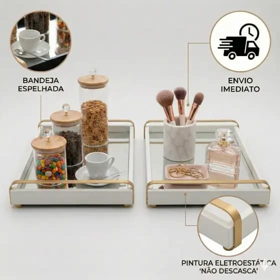 KIT 2 BandejaS Decorativa Multiuso Para Sala Quarto Cozinha Organização