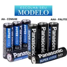 Pilhas Panasonic AA ou AAA | Palito ou Comum | Kit 8, 12, 24 ou 32 Unidades Pilha para controle