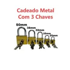 Cadeado Aço Ferro e Latão Com 3 Chaves Tamanho 20x25x32x38x50mm