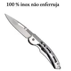 Canivete Aço Inoxidável dobrável de Bolso Camping Trilha Caça Pescaria Caminhada  cor prata com clip