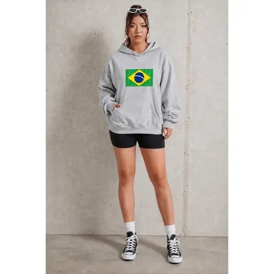 Moletom Brasil Com Capuz Estampa Bandeira Nacional Blusa Canguru Casual