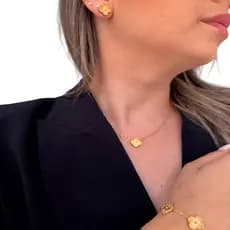 Kit Van Pulseira Colar + Brinco Trevo Banhada Ouro 18k - Gold