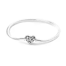 Pulseira P/ Berloques Coração C/ Corações - Banho Prata 925