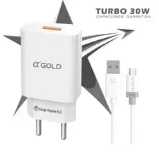 Kit Carregador Turbo 30w 6,0a + Com Cabo Usb V8 - A'gold