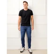 jeans skinny masculino de cintura alta com elastano