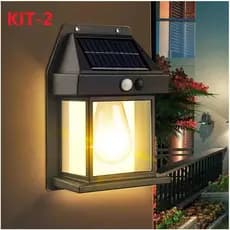 KIT-2 Luminária Solar Parede Arandela Colonial Vintage Led Sensor Presença Bateria Prova D'Água