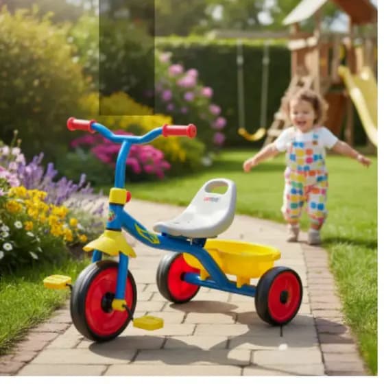Triciclo Infantil Menino Menina Suporta 30kg com Cestinha Traseira Guidão Rodas Plástico Banco Ajustável