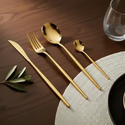 Conjunto Talheres Faqueiro 24 Peças Dourado Aço Inoxidavel Mesa Posta Festa Luxo