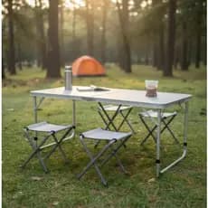 Mesa Dobrável Tipo Maleta com 2 Banquetas Portátil Camping Praia Piquenique Alumínio
