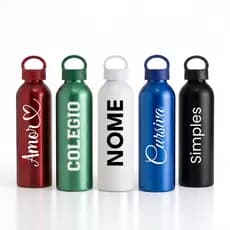 Garrafa Alumínio 630ml Squeeze Personalizada com NOME - Rosqueável Alça Transporte ideal Escola Brinde Academia