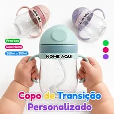 Copo Transição Infantil 250ml Personalizado NOME - Antivazamento Resistente Canudo Alça Criança Bebê