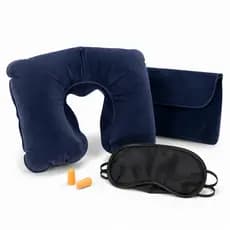 Almofada de Pescoço Inflável Kit Viagem 4 Peças - Travesseiro, Nécessaire, Tapa Olho e Ouvido, Avião Ônibus confortável